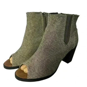 TOMS Majorca Women's Booties Gray And Gold Block Heel Peep Toe Size 7.5 / 38
